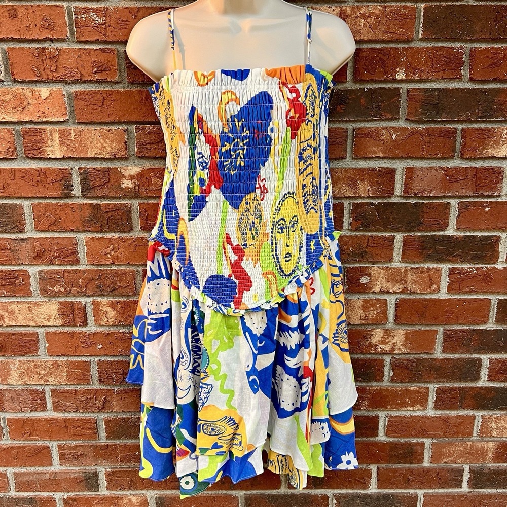 Chelsea & Violet XL Sleeveless Smocked Basque Mini Sun Dress Cosmic Linen Blend - Picture 5 of 13